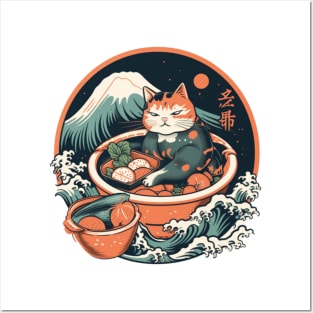 Cat Eating Sushi, Great Wave Hokusai Posters and Art